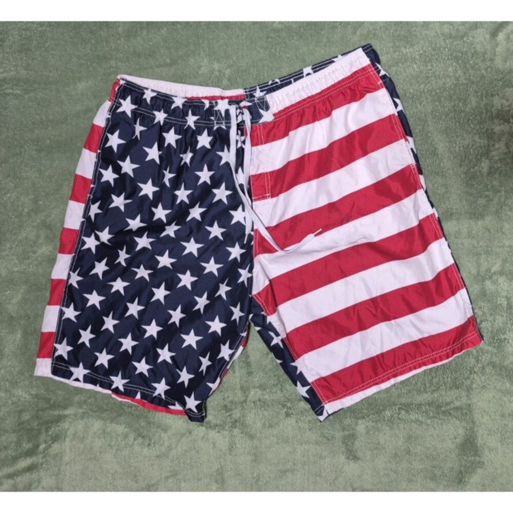 Faded Glory Swim Trunks 3XL (48-50) USA Flag Stars Patriotic Board Shorts